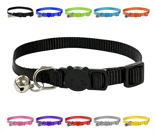 Lebendiges, weiches Nylon-Kätzchen-/Katzenhalsband mit Glocke und Sicherheitsschnalle (schwarz) von LARRYROO