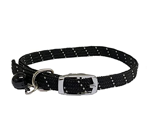 Reflektierendes Halsband für Katzen/Kätzchen, weiches Gewebe, mit Sicherheitsgummi und Glöckchen mit Sicherheitsverschluss, Schwarz Reflektierendes Halsband für Katzen/Kätzchen, weiches Gewebe, mit Sicherheitsgummi und Glöckchen mit Sicherheitsverschluss, Schwarz von LARRYROO