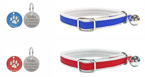 Reflektierendes Haustierhalsband für Katzen/Kätzchen, mit Sicherheitsgummi, Glocke und personalisierbarer Gravur, Pfotenabdruck-Anhänger, Rot von LARRYROO