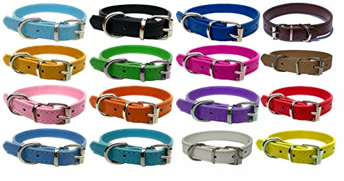 Robustes Hundehalsband aus Leder für Welpen, Katzen, Kätzchen, Hunde, für kleine, mittelgroße und große Haustierhalsbänder, Größe L (36 cm – 46 cm Halsumfang), Gelb von LARRYROO