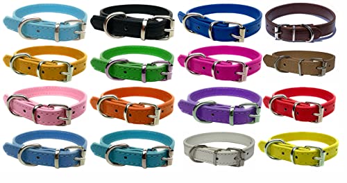 Robustes Lederhalsband für Welpen, Katzen, Kätzchen, Hunde, für kleine, mittelgroße und große Haustierhalsbänder, Größe L (36 cm – 46 cm), Orange von LARRYROO