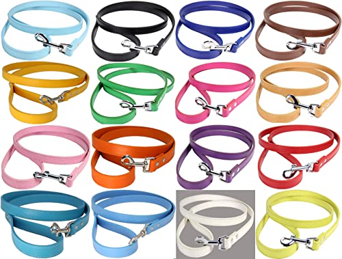 Starkes Hundehalsband aus Leder, Hunde in 2 Größen – helle bunte Leine für kleine, mittlere und große Haustiere (Babyblau, groß (120 cm x 2 cm)) von LARRYROO