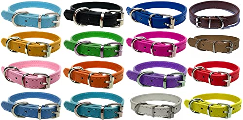 Starkes Lederhalsband für Welpen, Katzen, Kätzchen, Hunde – für kleine, mittlere, große und extra große Haustierhalsbänder (Größe XL (45 cm - 55 cm Halsumfang), Grün von LARRYROO