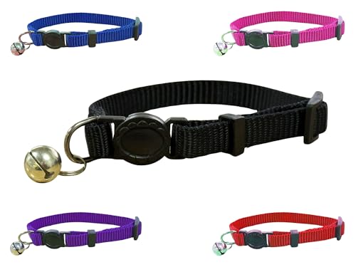 Weiches, lebendiges Katzenhalsband aus Nylon mit Sicherheitsverschluss und Glocke, Schwarz Weiches, lebendiges Katzenhalsband aus Nylon mit Sicherheitsverschluss und Glocke, Schwarz von LARRYROO
