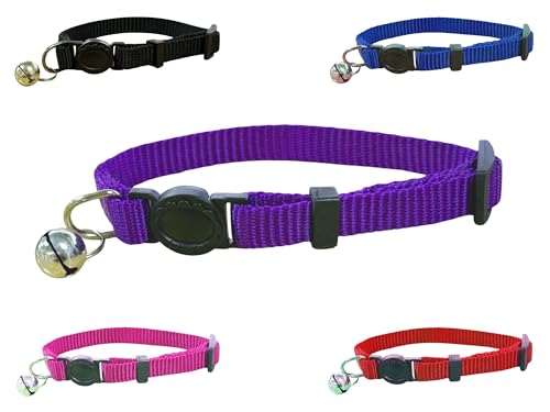Weiches, lebendiges Katzenhalsband aus Nylon mit Sicherheitsverschluss und Glocke (lila) von LARRYROO
