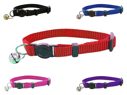 Weiches, lebendiges Katzenhalsband aus Nylon mit Sicherheitsverschluss und Glocke (rot) von LARRYROO