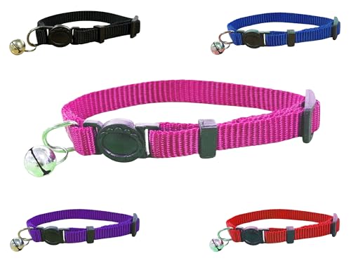 Weiches, lebendiges Katzenhalsband aus Nylon mit Sicherheitsverschluss und Glöckchen (Rosa) von LARRYROO