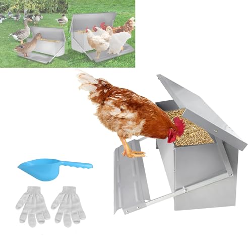 LARS360 Hühnerfutterautomat für 10 kg Futter Automatik Futterautomat Geflügel Futterautomat Rattensicher Automatische Hähnchen Feeder mit Selbstöffnend Pedal und Wasserfest Deckel von LARS360