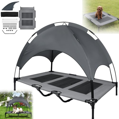 LARS360 Hundeliege mit Dach, Erhöhtes Hundebett Atmungsaktiv, Taftstoff, Outdoor Mittelgroße und Große Hunde Haustierbett für Indoor & Outdoor, XL (122 x92x102 cm) von LARS360