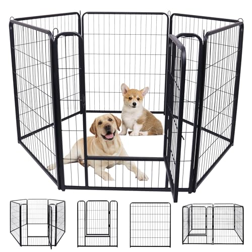 LARS360 Welpenauslauf Hundelaufstall 65x80cm Tierlaufstall 6 Gitterplatten mit Tür, Flexibel und Faltbar für Innen und Outdoor (Mattschwarz) von LARS360