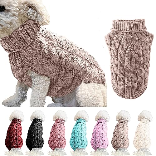 LASIEYO Hundepullover, Haustier Warme Pullover Strickwolle Winterpullover für Kleine Hund (M, Khaki) von LASIEYO