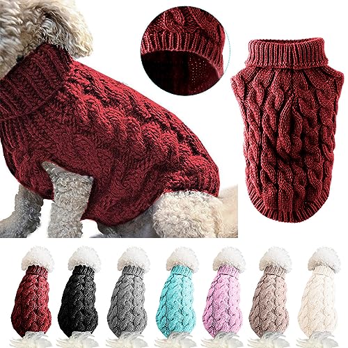 LASIEYO Hundepullover, Haustier Warme Pullover Strickwolle Winterpullover für Kleine Hund (M, Rot) von LASIEYO