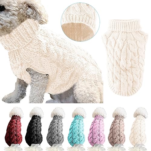 LASIEYO Hundepullover, Haustier Warme Pullover Strickwolle Winterpullover für Kleine Hund (M, Weiß) von LASIEYO