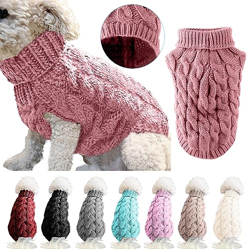 LASIEYO Hundepullover, Haustier Warme Pullover Strickwolle Winterpullover für Kleine und Mittel Hund (L, Dunkelrosa) von LASIEYO