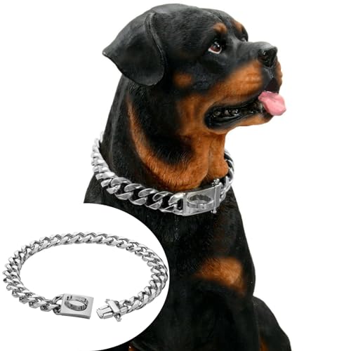 LASIEYO Silber Hundehalsband 15mm breite kubanische Link Hundehalskette Kettenhalsband mit Metallschnalle D Ring Welpen Kostüm von LASIEYO