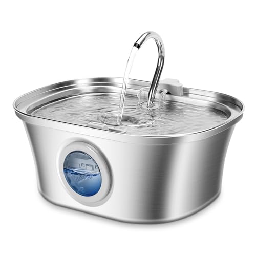 Wasserbrunnen für Katzen Innen, 3.2L Edelstahl Automatischer Katzenwasserbrunnen mit Wasserstandsfenster für Katzen Wasserbrunnen für Katzen Innen, 3.2L Edelstahl Automatischer Katzenwasserbrunnen mit Wasserstandsfenster für Katzen von LASIEYO