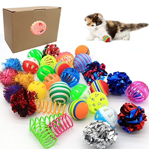 LASOCUHOO Katzenspielzeug, Kätzchen-Ball, Spielzeug-Sortiment, einschließlich Regenbogenball, Knisterball, Glitzerball, Glockenbälle, Sisalball, Leinenball für Katzen und Kätzchen, 30 Stück LASOCUHOO Katzenspielzeug, Kätzchen-Ball, Spielzeug-Sortiment, einschließlich Regenbogenball, Knisterball, Glitzerball, Glockenbälle, Sisalball, Leinenball für Katzen und Kätzchen, 30 Stück von LASOCUHOO