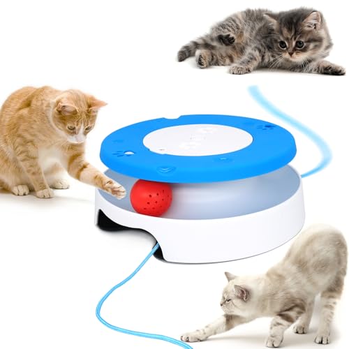 LASOCUHOO Katzenspielzeug, interaktives Katzenspielzeug für Indoor-Katzen, automatisches Katzenschnurspielzeug für Katzenübung, passend für die meisten Katzen (Blau) von LASOCUHOO