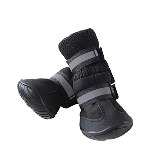 Hundeschuhe,Dog Boots 4 / pcs Hundeschuhe Golden Retriever Samos Husky wasserdichte rutschfeste Winterhundefüße Große Hund Baumwollstiefel Pet Schuhe (Color : Black, Size : X-Larege) von LATEAU