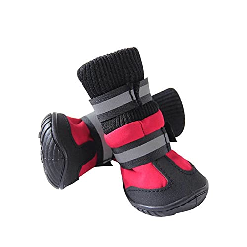 Hundeschuhe,Dog Boots 4 / pcs Hundeschuhe Golden Retriever Samos Husky wasserdichte rutschfeste Winterhundefüße Große Hund Baumwollstiefel Pet Schuhe (Color : Red, Size : L) von LATEAU