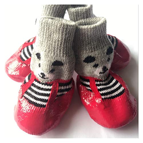 Hundeschuhe,Dog Boots 4 Teile/Satz Baumwollgummi Pet Stiefel wasserdichte rutschfeste Hund Regen Schnee Socken Schuhe für Welpen Kleine Katzen Hunde (Color : Red, Size : L) von LATEAU