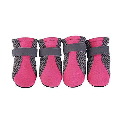 Hundeschuhe,Dog Boots 4 Teile/Satz Haustier Hund Regenschuhe Hundestiefel Gummi Tragbare Anti Slip wasserdichte Hund Katze Regen Schuhe Herbst und Winter (Color : Pink, Size : X-Larege) von LATEAU