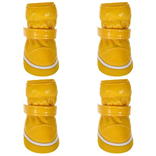 Hundeschuhe,Dog Boots 4 Teile/Satz Haustier Hund Schuhe Winter Warme Hund Schnee Stiefel Leder Schuhe für kleine Hunde wasserdichte Anti Rutsch Puppy Pet Schuhe (Color : Yellow, Size : 4) von LATEAU