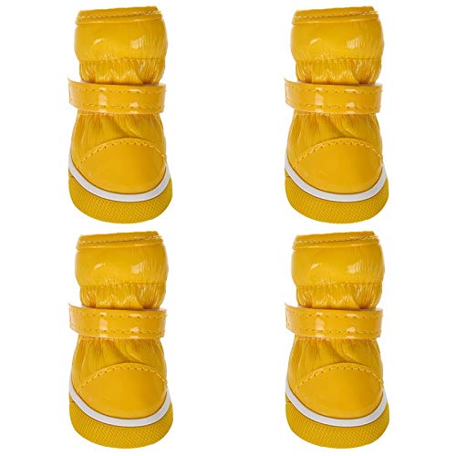 Hundeschuhe,Dog Boots 4 Teile/Satz Haustier Hund Schuhe Winter Warme Hund Schnee Stiefel Leder Schuhe für kleine Hunde wasserdichte Anti Rutsch Puppy Pet Schuhe (Color : Yellow, Size : 4) von LATEAU