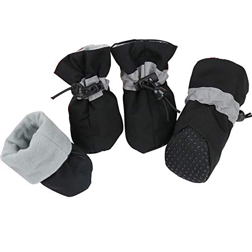 Hundeschuhe,Dog Boots 4 Teile/Satz Haustierhunde Winterschuhe Regen Schnee wasserdichte Booties Socken Gummi -Slip-Schuhe für kleine Welpen Schuhe Zubehör (Color : Black, Size : 3) von LATEAU