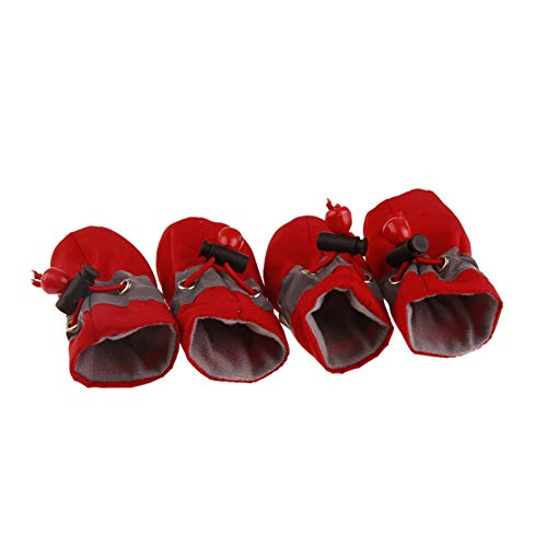 Hundeschuhe,Dog Boots 4 Teile/Satz Pet Hunde Winterschuhe Regen Schnee wasserdichte Booties Socken Gummi Anti-Rutsch Schuhe Für kleine Hund Welpen Schuhe (Color : Red, Size : No. 1) von LATEAU