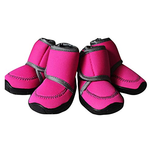 Hundeschuhe,Dog Boots 4 Teile/Satz wasserdicht Winter Hund Hund Schuhe Hund Stiefel Baumwoll Nicht rutsch für welpenschuhe (Color : Rose Red, Size : X-Larege) von LATEAU