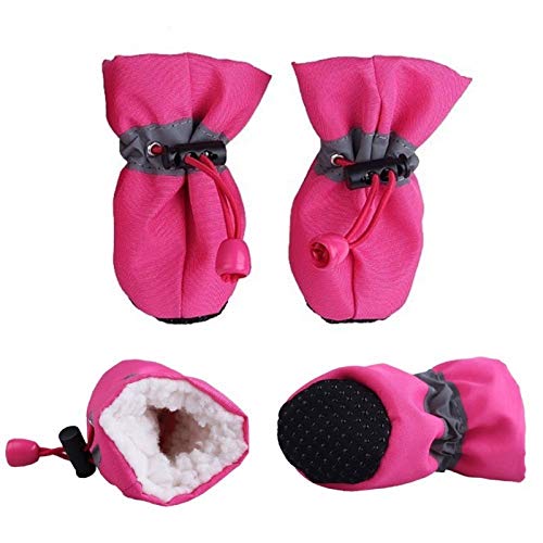 Hundeschuhe,Dog Boots 4 stücke/Satz Winter warme Haustier Schuhe Hund Schnee Stiefel rutschfeste wasserdichte Katze- und hundschutzpfoten unerlässlich (Color : Pink, Size : L) von LATEAU