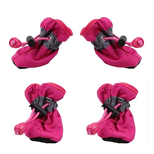 Hundeschuhe,Dog Boots 4 stücke wasserdichte Haustier Hund Schuhe Winter warme weich dick atmungsaktive Hund Stiefel Anti rutsch Schuhe für kleine Hunde Haustiere (Color : Rose red, Size : S) von LATEAU