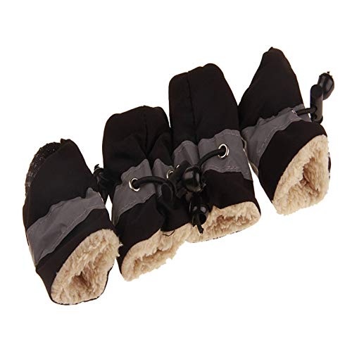 Hundeschuhe,Dog Boots 4 stücke wasserdichte Winter Hund Hund Schuhe rutschfeste Regen Schnee Stiefel dick warm für kleine Katzen Hunde welpen Hund socken Booties Schuhe (Color : Thickened Black, Siz von LATEAU