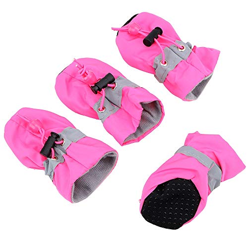 Hundeschuhe,Dog Boots Antiscid Welpenschuhe 4 stücke Soft-Sohlen Hundeschuhe wasserdichte Weiche Haustier Pfote Haustier Zubehör (Color : Pink, Size : 1) von LATEAU