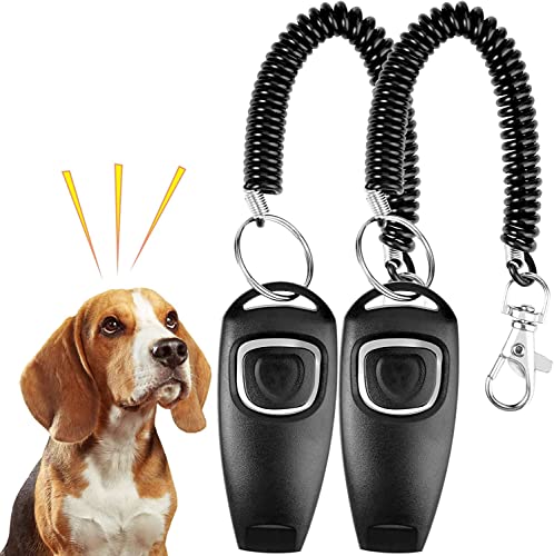 LATRAT 2 Stück 2 in 1 Hundepfeife und Clicker Hund, Hundepfeife mit Einstellbarer Frequenz mit Lanyard,Schlüsselband Hund Training Kit HundPfeife zum Aufhören des Bellens von LATRAT