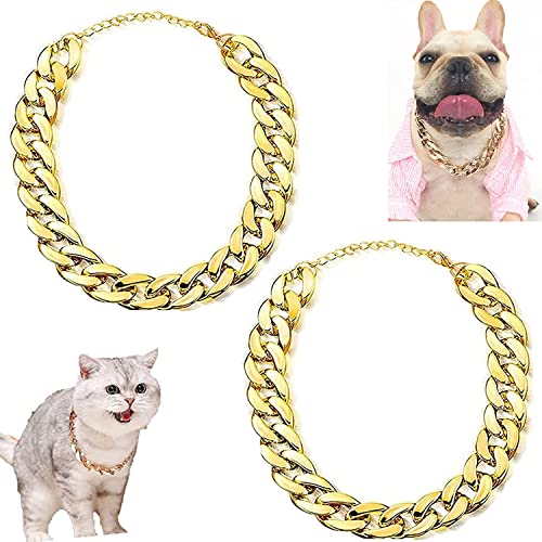 LATRAT 2 Stück Hunde Link Kette, Halskette für Hunde, Halskette Hund Metall, Haustier Halskette, Goldkette Hundehalsbänder für Hip-Hop Coolen Stil von LATRAT
