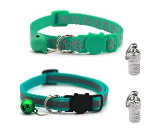 LATRAT 2 Stück Katzenhalsband, Anti-Strangulation, verstellbar, mit 2 Adressanhängern, für Kätzchen oder Welpen, Katzenhalsband, Türkis von LATRAT