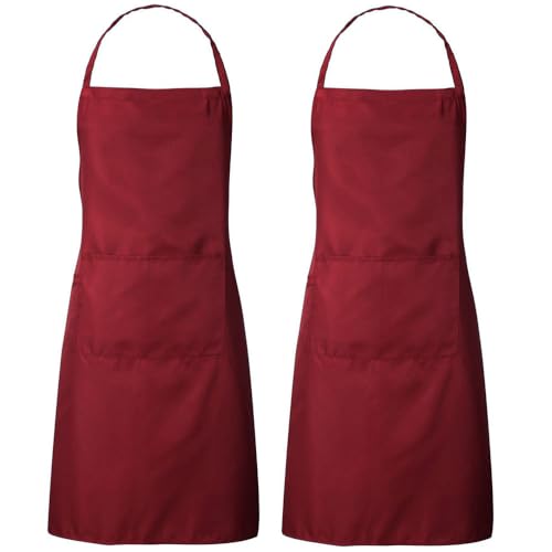 LATRAT 2 Stück Küchenschürzen für Damen und Herren, wasserdichte Schürze mit 2 Taschen zum Kochen, Grillen, Kochen, Backen, Gartenarbeit, Restaurant, Rot, rot, 67 * 74cm LATRAT 2 Stück Küchenschürzen für Damen und Herren, wasserdichte Schürze mit 2 Taschen zum Kochen, Grillen, Kochen, Backen, Gartenarbeit, Restaurant, Rot, rot, 67 * 74cm von LATRAT