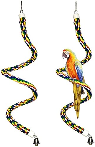 LATRAT 2 Stück Papagei Stand Kletterseil mit Glocke, Vogel Barsch Seil Bungee Seil mit Glocke für Vögel Wellensittiche Sittiche von LATRAT