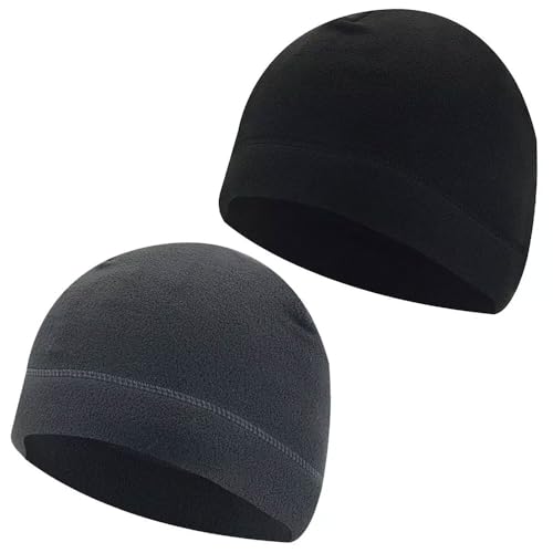 LATRAT 2 Stück Unisex Mütze aus Baumwolle, Wintermütze, Slouch, elastischer Hut für Haus, Schule, Büro und Aktivitäten im Freien, 2 Farben, Schwarz + Dunkelgrau, 58 von LATRAT