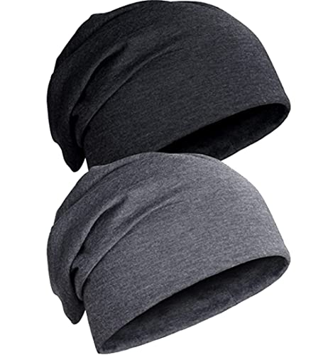 LATRAT 2 Stück Wende-Mütze, wendbar, Beanie, lange Jersey, Unisex, Skihütze, Laufmütze, Nachtmütze, 2 Stück, Nero, Grigio scuro, Medium von LATRAT