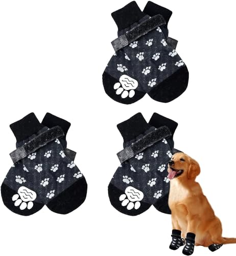 LATRAT 3 Paar Indoor Anti-Rutsch Socken für Hunde, Anti-Rutsch Hundesocken mit Einstellbar Abnehmbar Befestigungsband für Alter Hund mit Riemen Traktionskontrolle für Innen Hartholzböden (L) von LATRAT