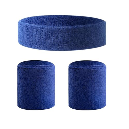 LATRAT 3-teiliges Schweißband-Set, enthält 1 x Sport-Stirnband und 2 x Handgelenkband, für Männer und Frauen, Athletik, Blau von LATRAT