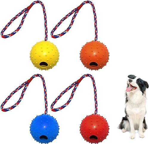 LATRAT 4 Stück Hundespielzeug Ball mit Schnur, Weich Und Elastisch Vollgummiball Für Agilität Und Extrem Weite Würfe, Fangen Und Ziehen des Krieges(5 cm) von LATRAT