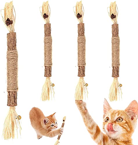 LATRAT 4 Stück Katzenminze Sticks, Katzen Kauhölzer, für Katzen Zahnpflege & gegen Mundgeruch Natürlich Sicher Katzensticks Kausticks Set von LATRAT