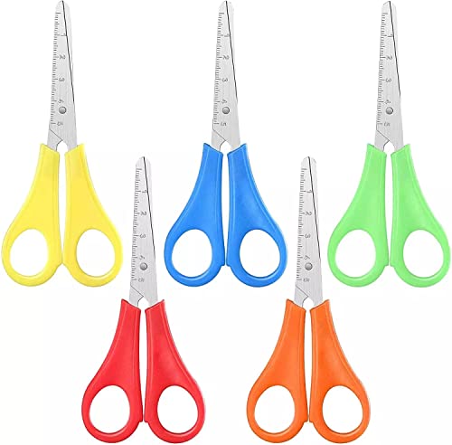 LATRAT 5 Stück Kinder Sicherheit Schere Vorschulschulungsschere Kunststoffgriff Handgefertigte Schere für DIY Handwerk Kinder Studenten(rot, gelb, grün, blau, orange) von LATRAT