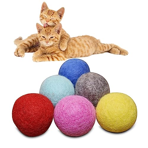 LATRAT 6 Stück Filzbälle für Katzen, Katzenspielzeug Selbstbeschäftigung, Flauschigen Plüsch Bälle, Buntes Katzenplüsch Spielzeug, Katzenball interaktiv für Kätzchen Training Und Spielen von LATRAT