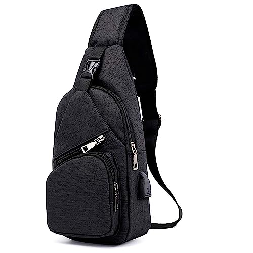 LATRAT Brusttasche für Herren und Damen, wasserdicht, Brusttasche mit USB-Ladefunktion und Kopfhöreranschluss, für Reisen, Radfahren, Camping, Wandern, wasserdicht, Polyester, Schwarz von LATRAT