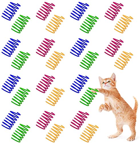 LATRAT Buntes Frühling Katzenspielzeug Set, 12 Stück /4 Farben Kunststoff Spiral Spirale Federspielzeug Katze Interaktives Frühlingsspielzeug, Haustiere Spielzeug für Katze von LATRAT